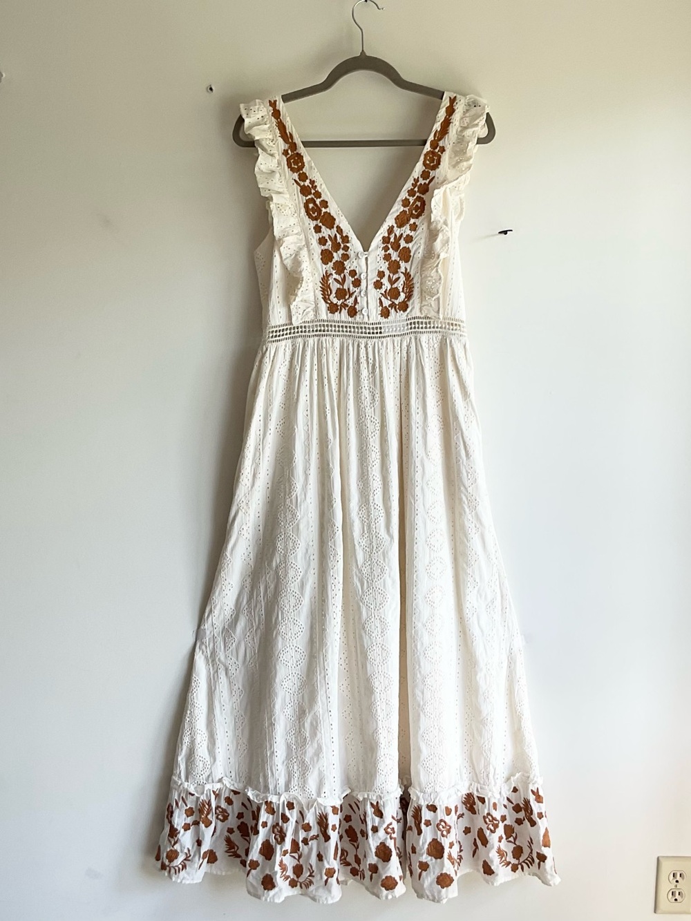 Anthropologie Allison NY Esperanza Embroidered Boho Maxi Dress Size Medium NWT - Picture 3 of 16